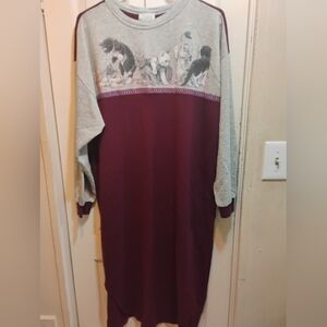 Cozy Long Sleeve Pajama Dress - Gray and Burgundy